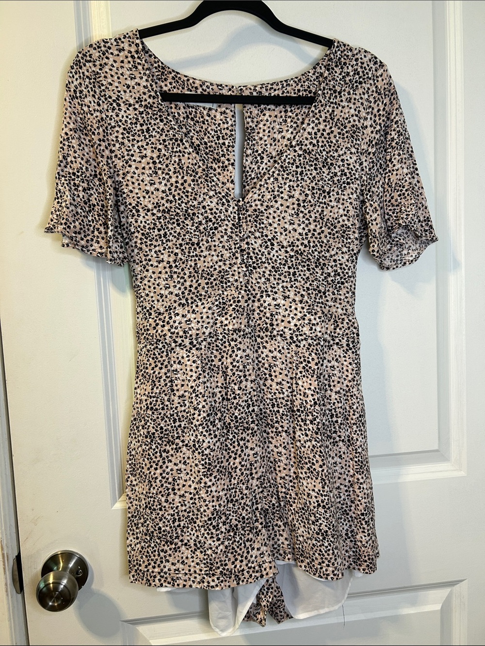 Gentle Fawn Blush and Black Ditsy Floral Romper with Flutter Sleeves